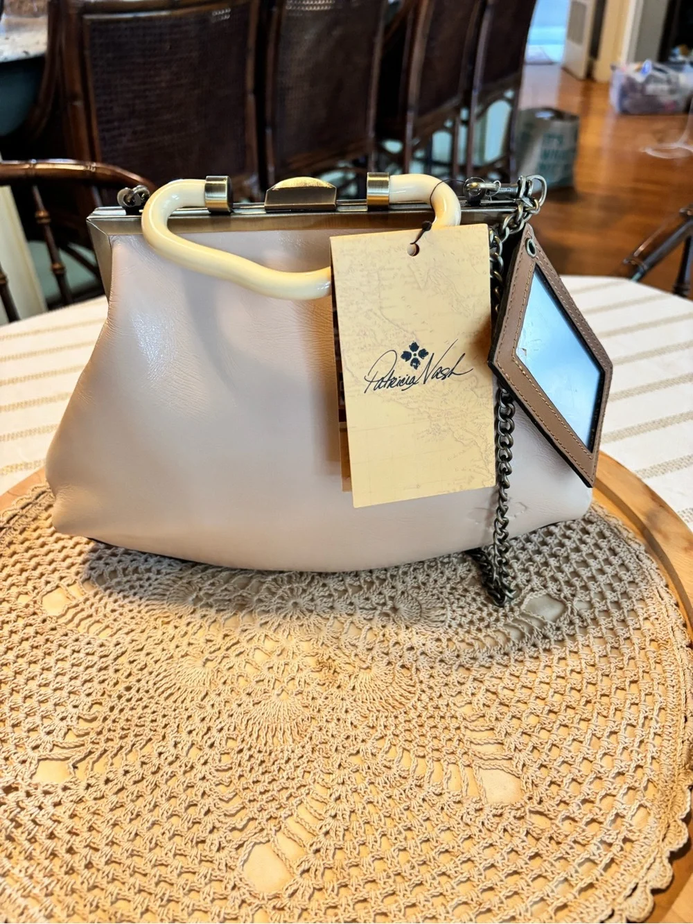 Patricia Nash Cream Floral Frame-Top Crossbody with Chain